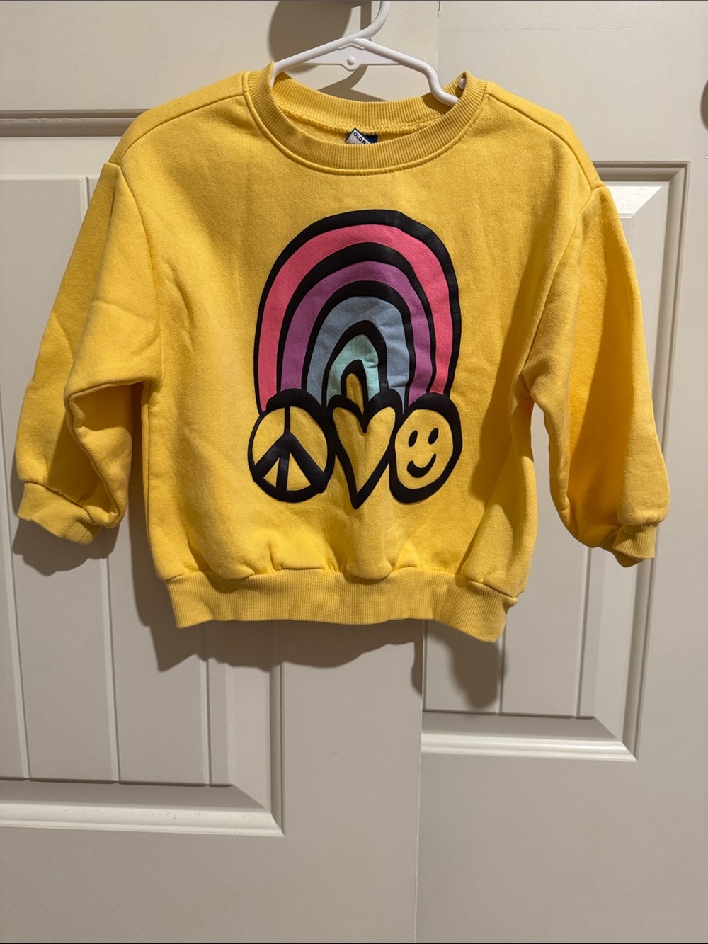 Old Navy Yellow Sweatshirt with Pink & Blue Rainbow Graphic